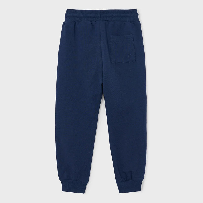 Rear view of the Mayoral navy track bottoms.