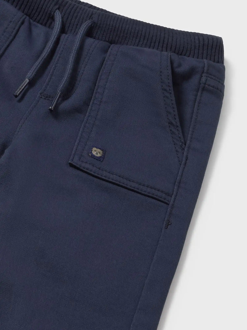Closer look at the Mayoral jogger pants showing detail of the drawstring waistband