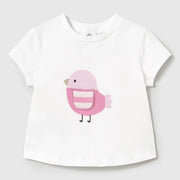 Newborn girl's white t-shirt with cute pink bird on the front.