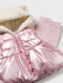 Baby girl's pink gilet with metallic sheen finish.