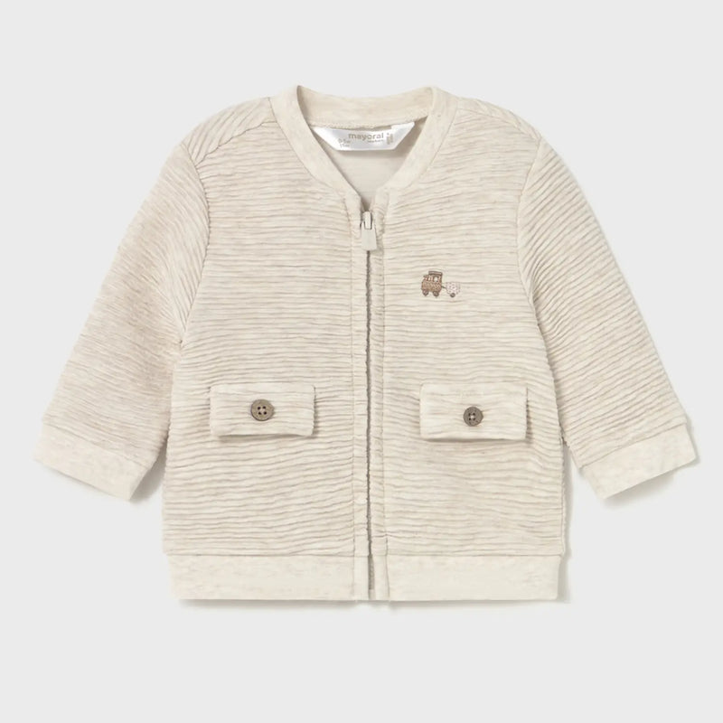 Mayoral boy's beige zip up top.