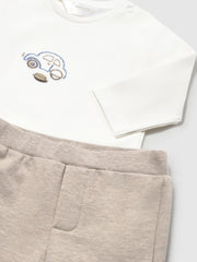 Mayoral tracksuit with cute embroidered car design on the chest.