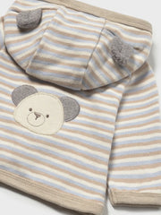 Closer look at the Mayoral striped hoodie showing detail of the cute teddy bear design on the back.