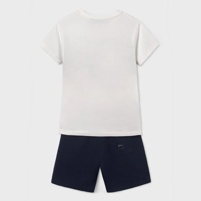 Reverse side of the Mayoral navy shorts set.