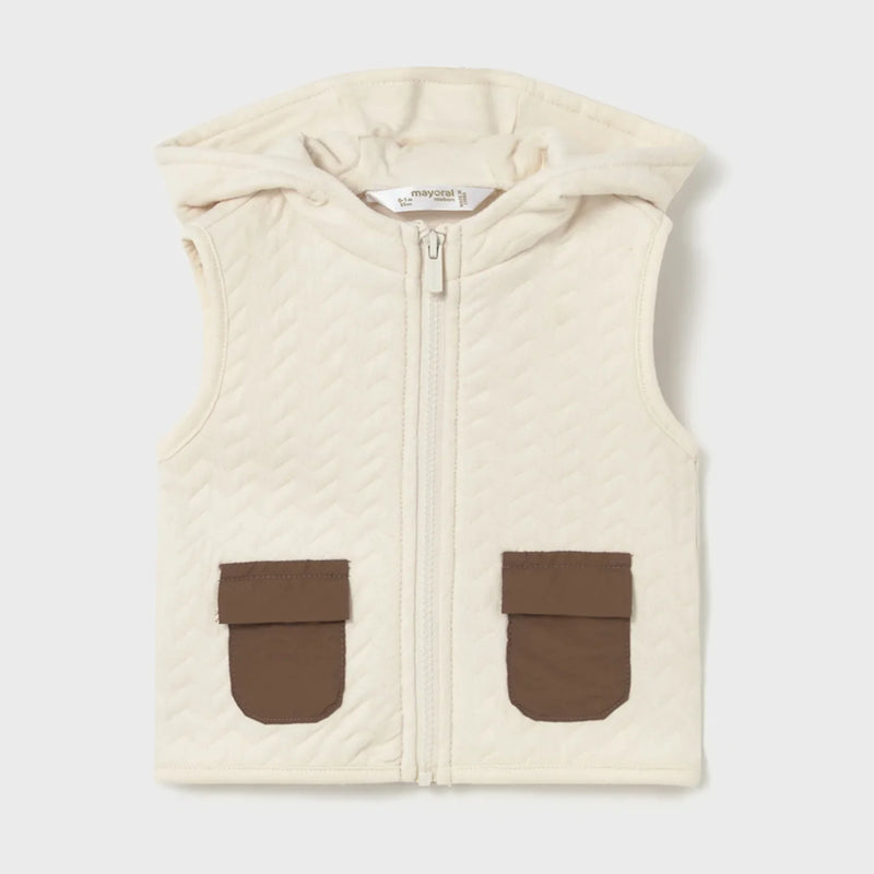 Baby boy's light beige hooded gilet.