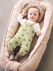 Baby boy wearing the Mayoral tractor print romper.