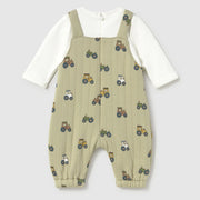 Back of the Mayoral green tractor print romper.