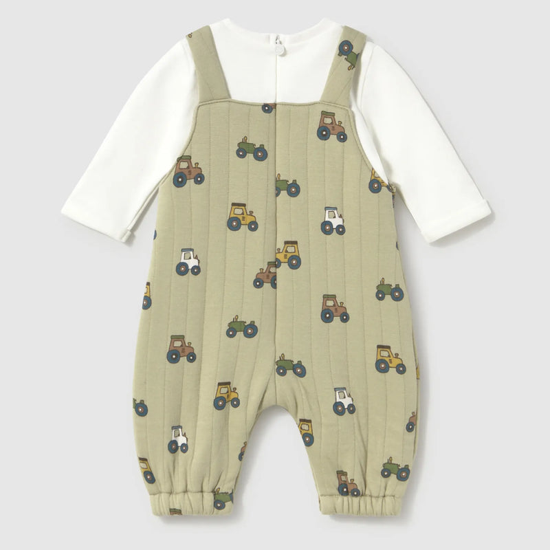 Back of the Mayoral green tractor print romper.