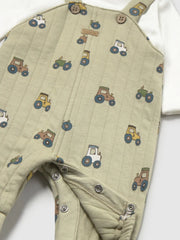 Mayoral green romper with all over tractor pattern.
