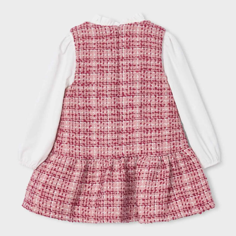 Back of the Mayoral pink tweed dress.