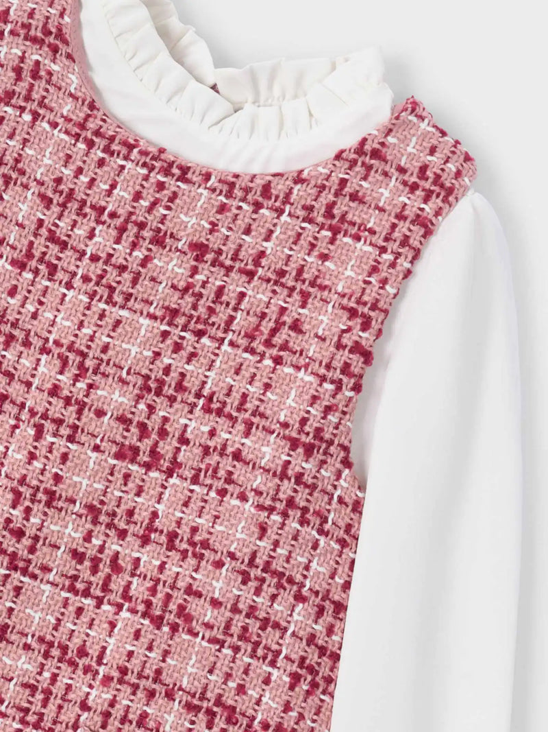 Closer view of the Mayoral tweed dress.