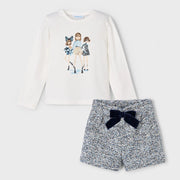 Mayoral cream navy tweed shorts set - 04011.
