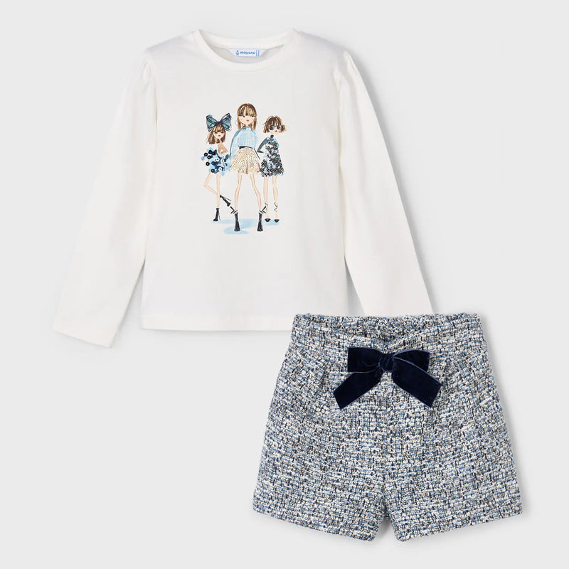 Mayoral cream navy tweed shorts set - 04011.