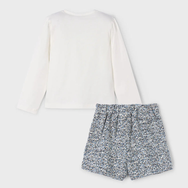 Back of the Mayoral tweed shorts set.