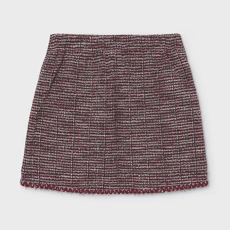 Back of the Mayoral burgundy tweed skort.