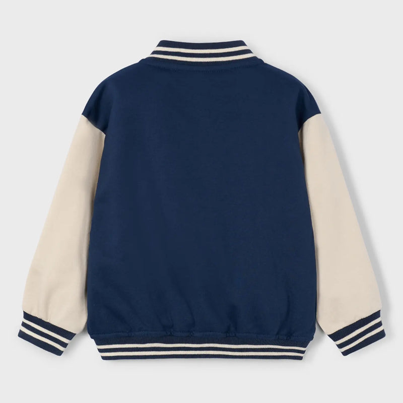 Rear view of the Mayoral varsity jacket.