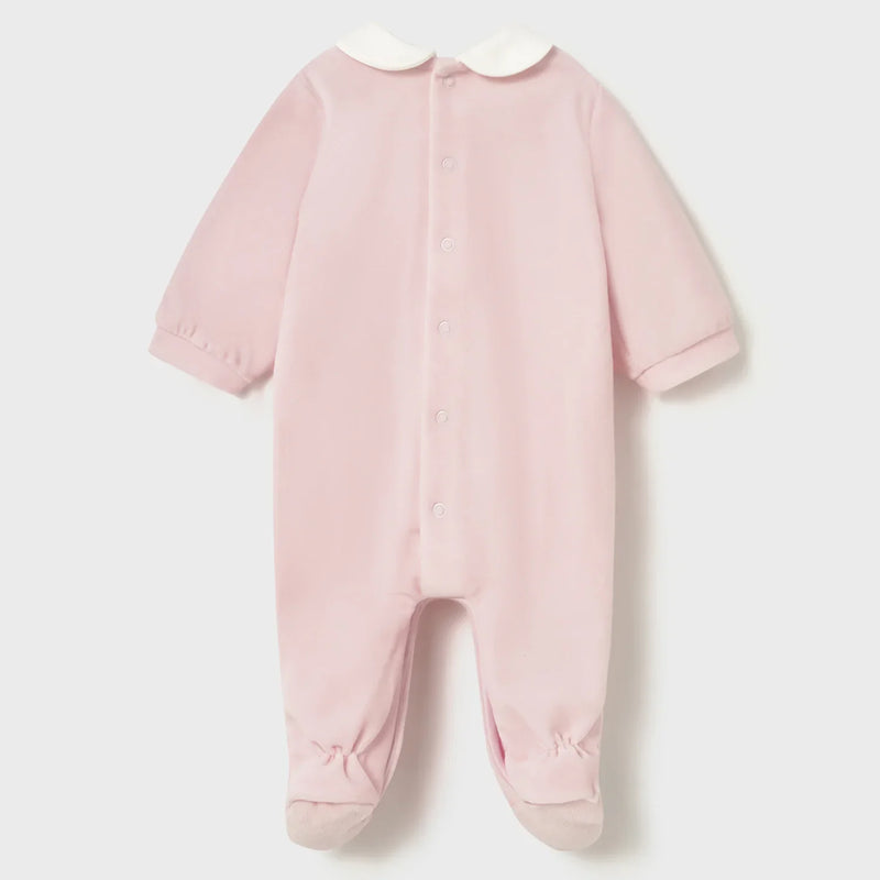 Rear view of the Mayoral velour babygrow.