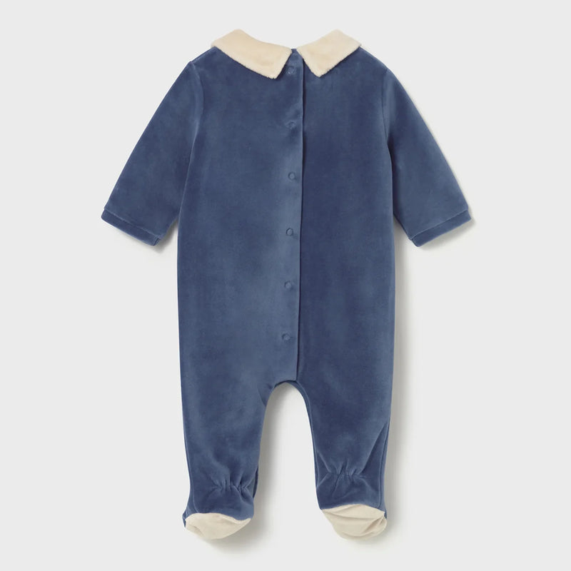 Back of the Mayoral blue velour babygrow.