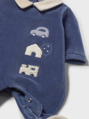 Closer look at the Mayoral velour babygrow.
