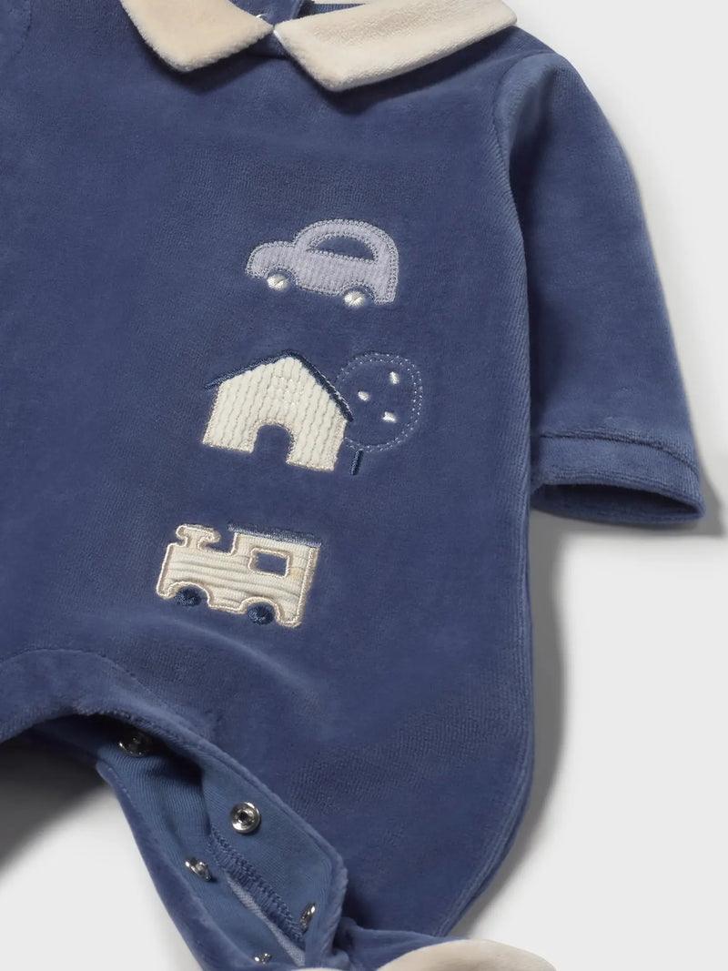 Closer look at the Mayoral velour babygrow.
