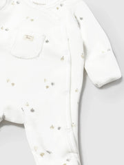 Closer view of the Mayoral velour babygrow.
