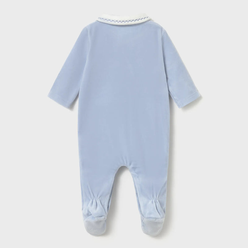 Back of the Mayoral blue velour babygrow.