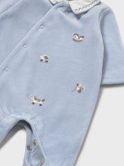 Closer look at the Mayoral velour babygrow.