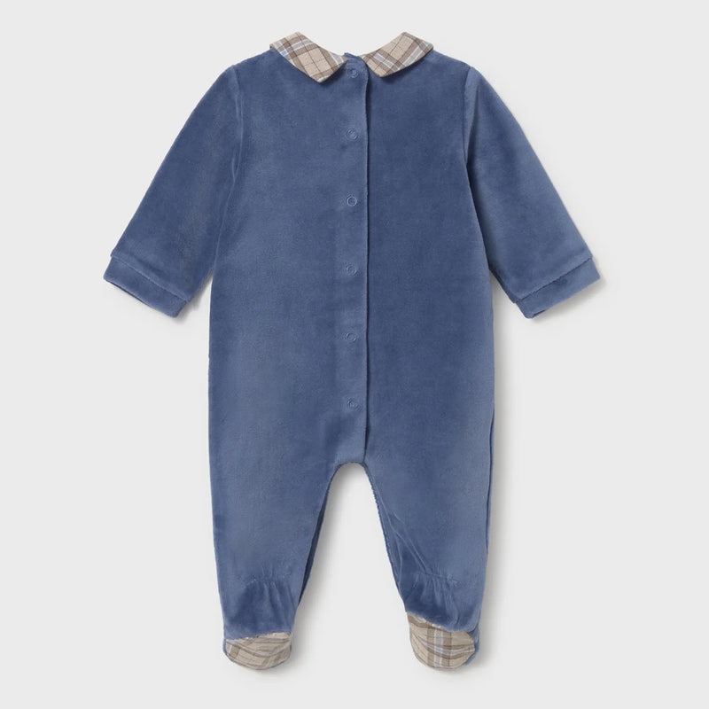 Back of the Mayoral blue velour babygrow.