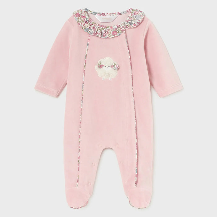 Mayoral girl's pink velour babygrow - 02779.