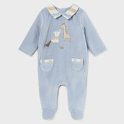 Mayoral blue velour babygrow - 02793.