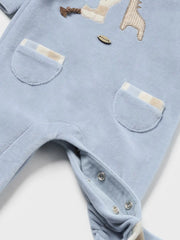 Closer view of the Mayoral velour babygrow.