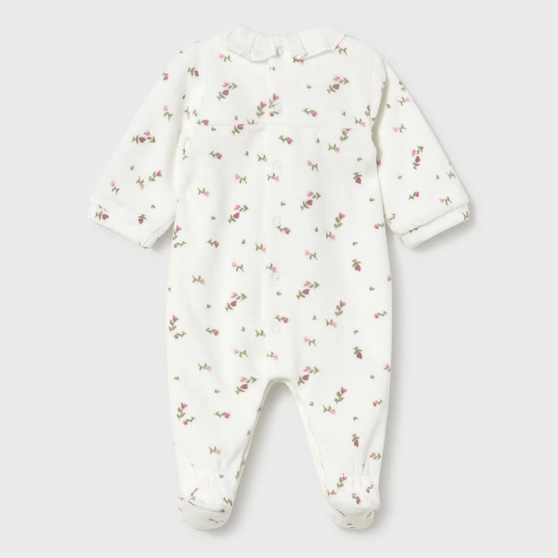 Back of the Mayoral floral print velour babygrow.
