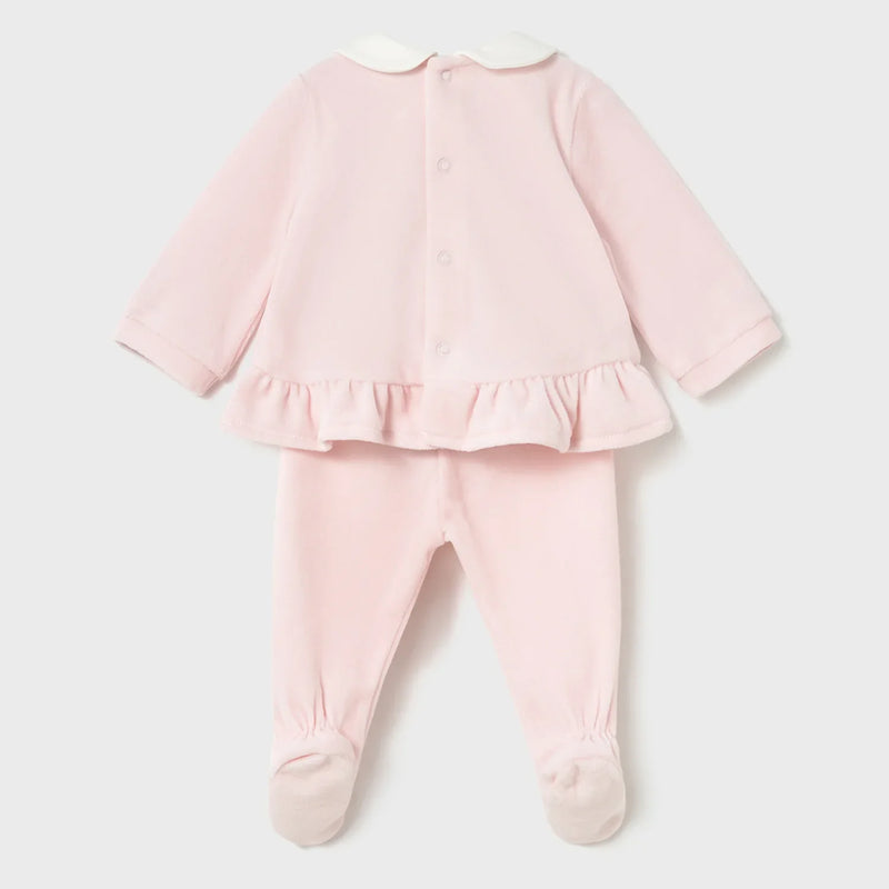 Back of the Mayoral pink velour leg warmer set.