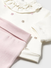 Closer look at the Mayoral velour leg warmer set.