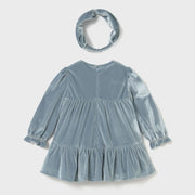 Back of the Mayoral blue velvet dress & headband.