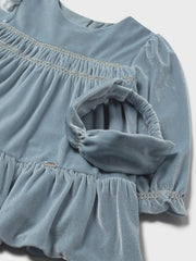 Closer look at the Mayoral velvet dress & headband.