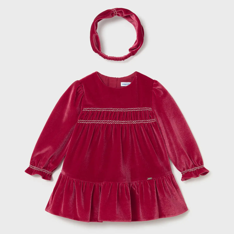 Mayoral red velvet dress & headband - 02904.