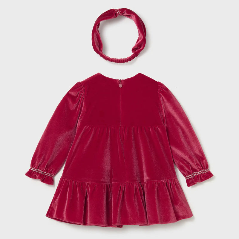 Back of the Mayoral red velvet dress & headband.
