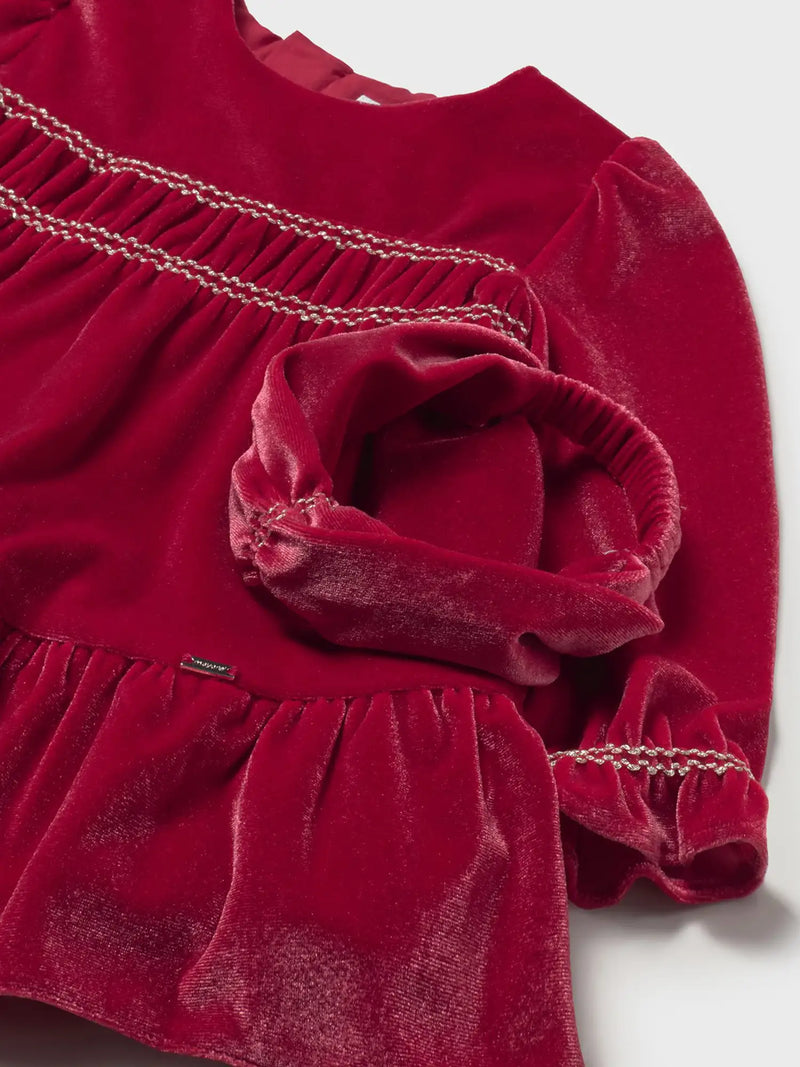 Closer look at the Mayoral velvet dress & headband.