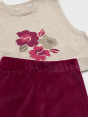 Closer view of the Mayoral velour leggings set.