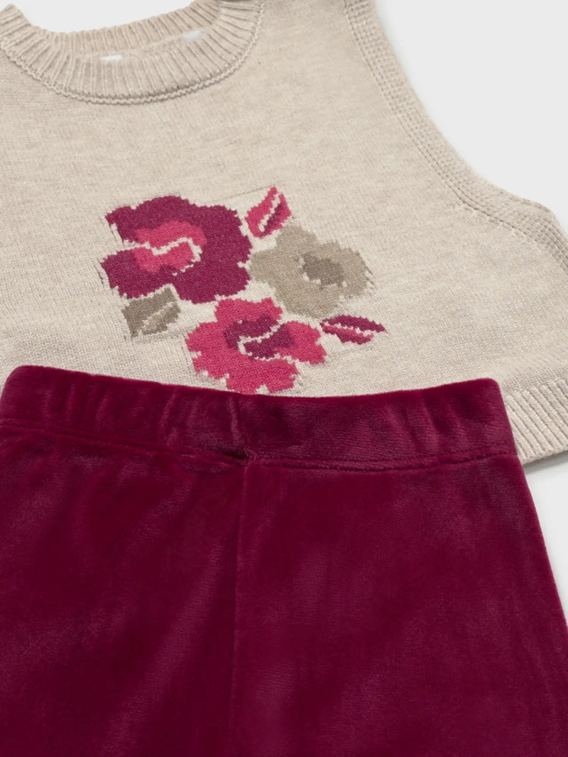 Closer view of the Mayoral velour leggings set.