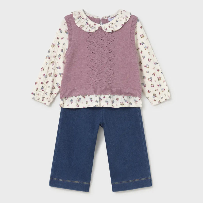 Mayoral baby girl's vest & jeans set - 02536.