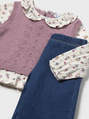 Closer view of the Mayoral vest & jeans set.