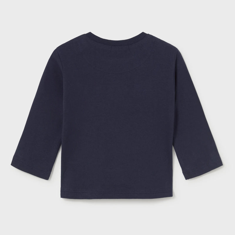 Rear view of the Mayoral navy woodland friends t-shirt.