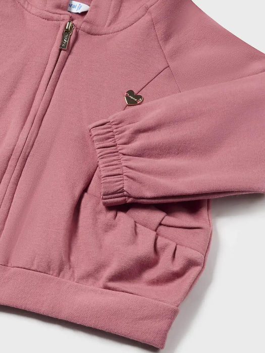 Mayoral pink zip up hoodie with heart logo badge.