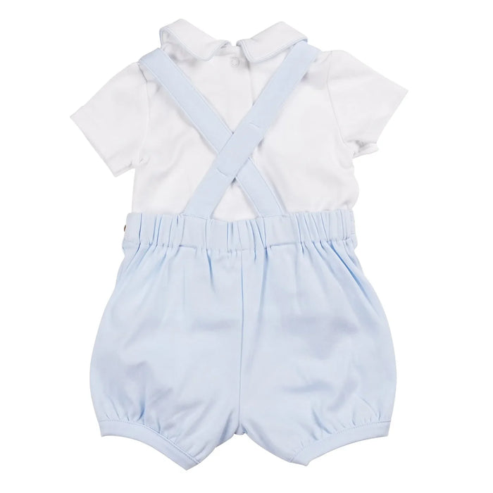 Back of the Mintini Baby dungarees set.