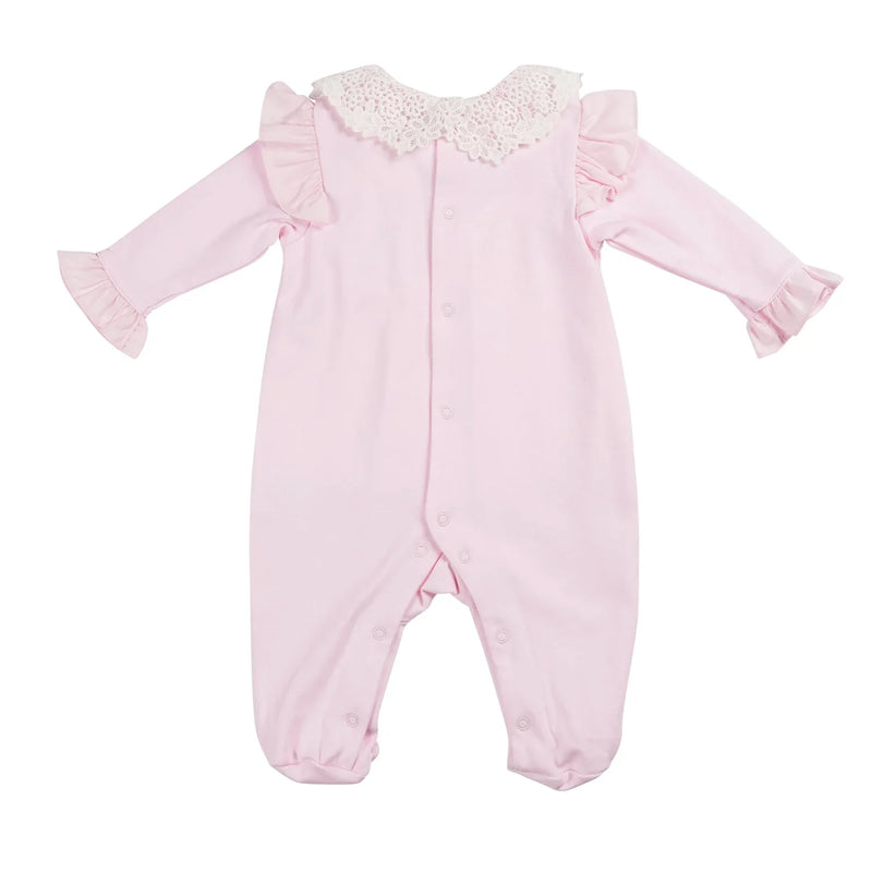 Back of the Mintini Baby frilled babygrow.