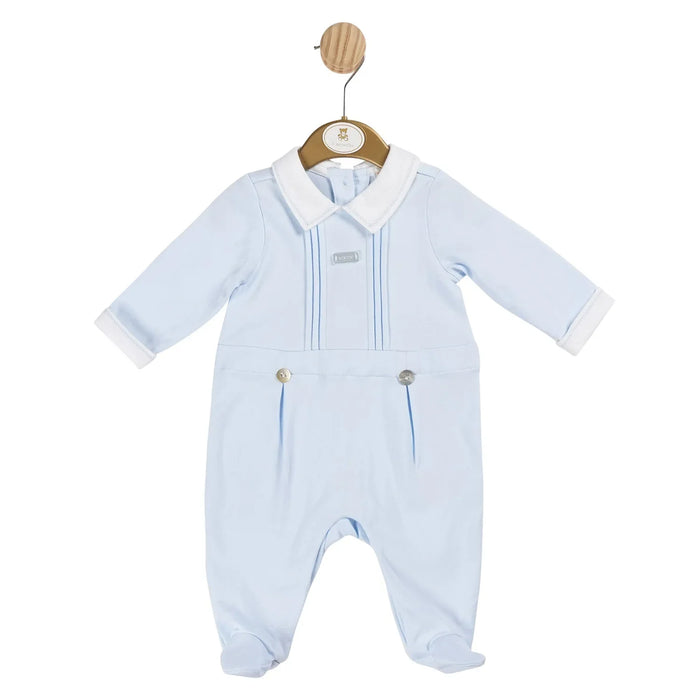 Mintini Baby boy's blue pleated babygrow - mb5986.