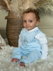 Closer view of the Mintini Baby tricycle dungarees.