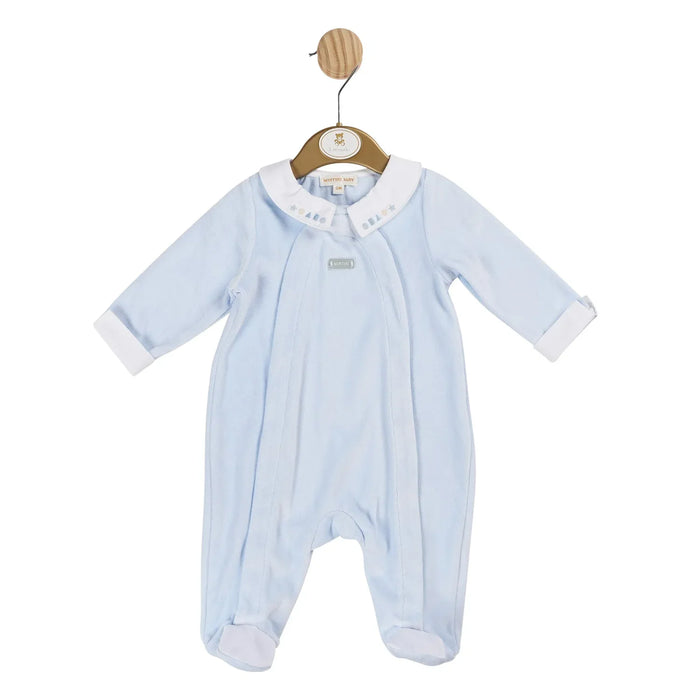 Mintini Baby boy's blue velour babygrow - mb5966.